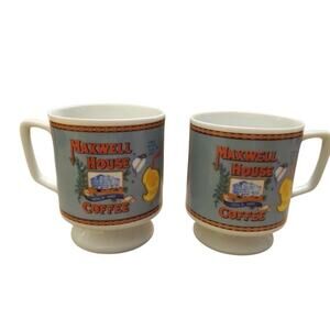 VTG Maxwell House Coffee Footed Mugs Small Cups (2) Barista Breakfast Brunch